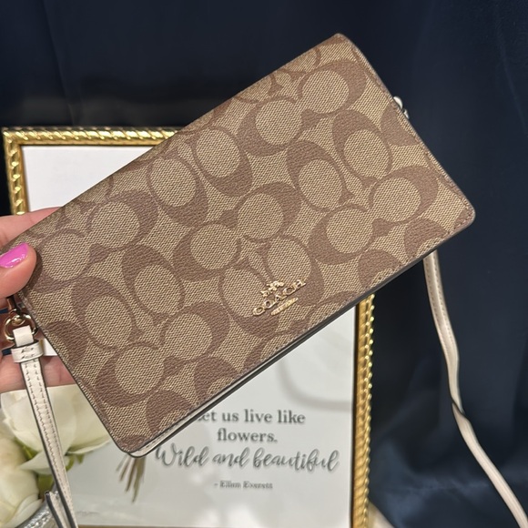 🤍🤎Coach Anna Foldover Clutch Crossbody In Signature Canvas - Picture 5 of 16